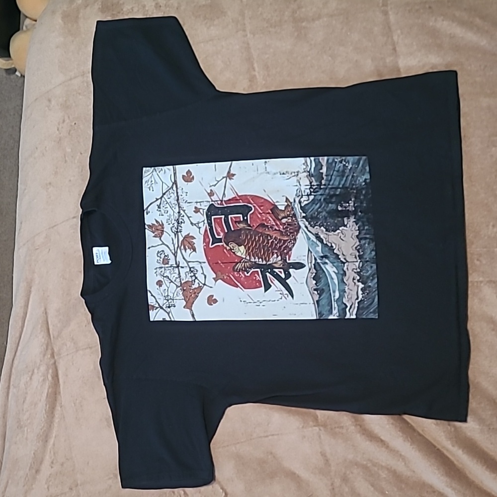 Mens XL - Port & Company - Black graphic short sleeve - Koi Fish, foreign, zen